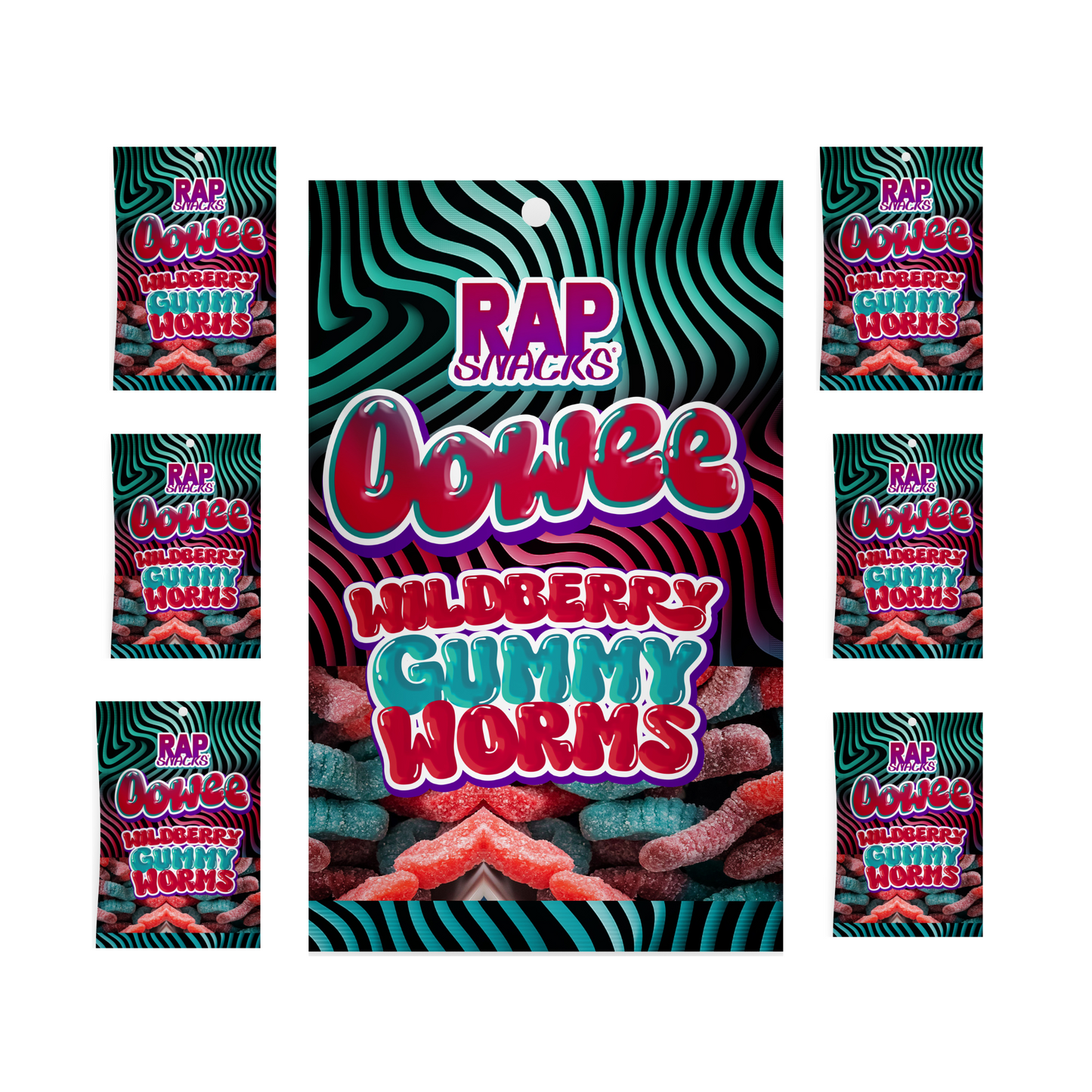 rap snacks wildberry gummy candy worms (6-pack)